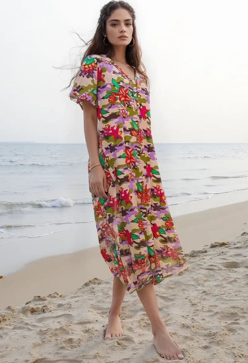 AYFEE | Kaftano midi con spacchi Camouflage &amp; Flowers - 3