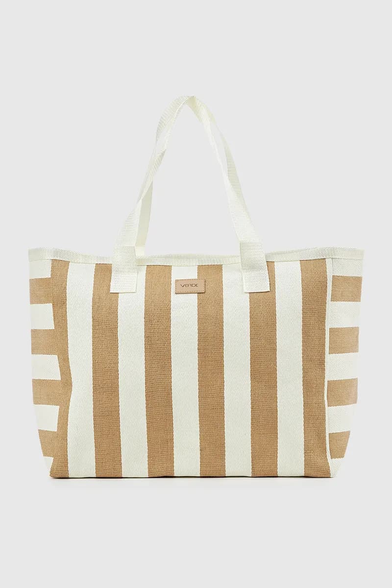 VERDE FASHION | Borsa mare in paglia a righe - 1