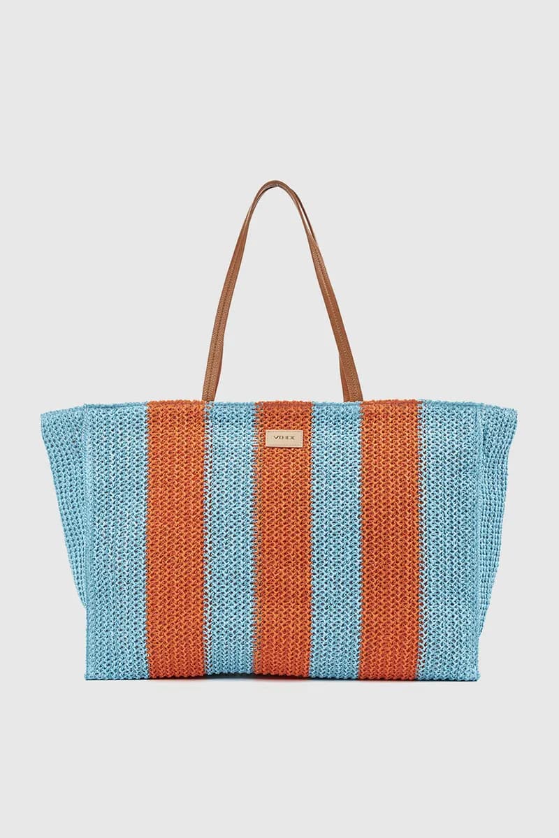 VERDE FASHION | Borsa mare in paglia a righe - 1