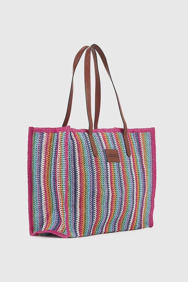 VERDE FASHION | Borsa mare in paglia a righe multicolor - 3