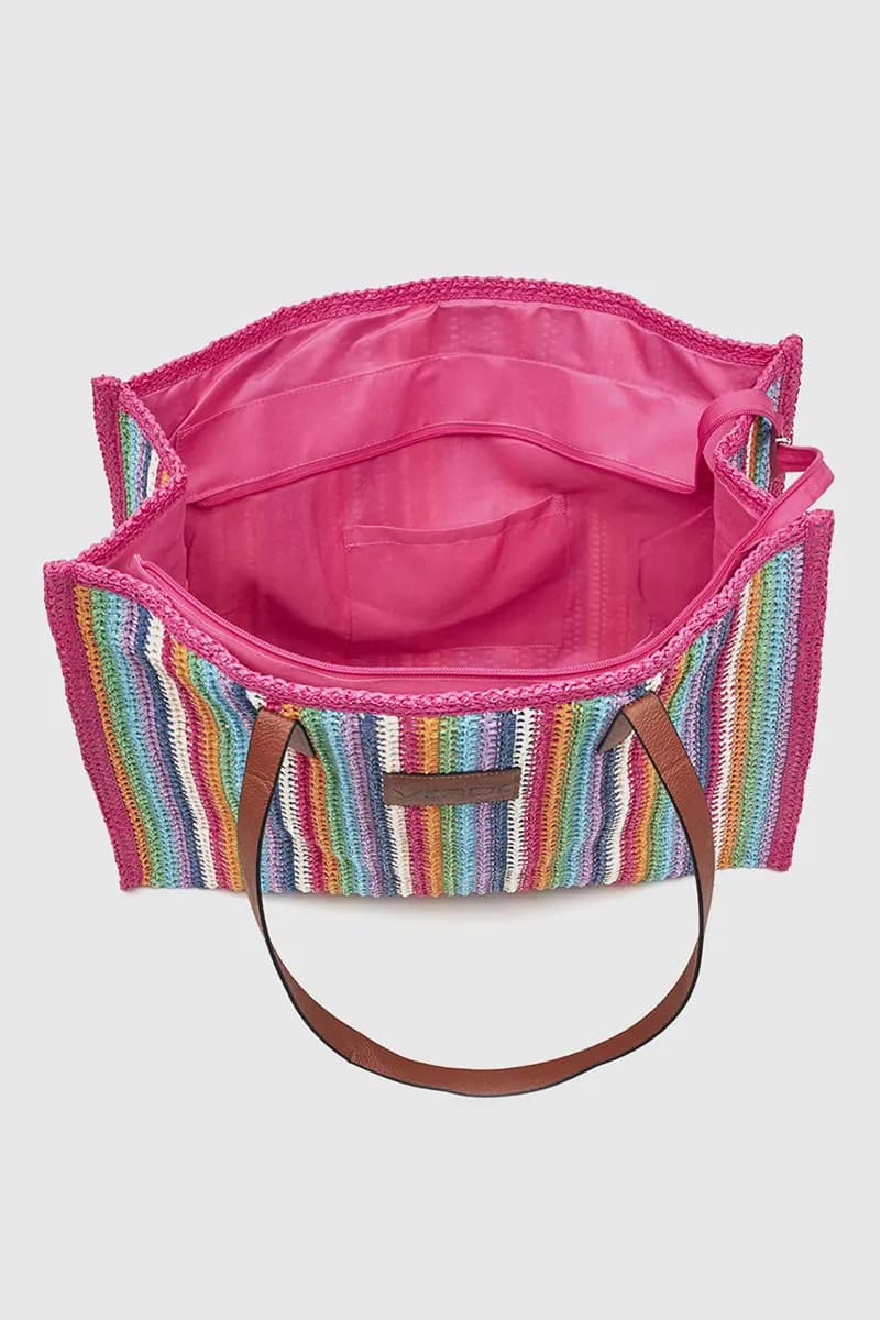 VERDE FASHION | Borsa mare in paglia a righe multicolor - 4
