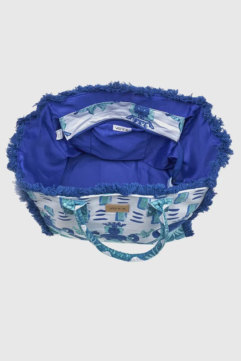 VERDE FASHION | Borsa mare in cotone fantasia tritoni - 4