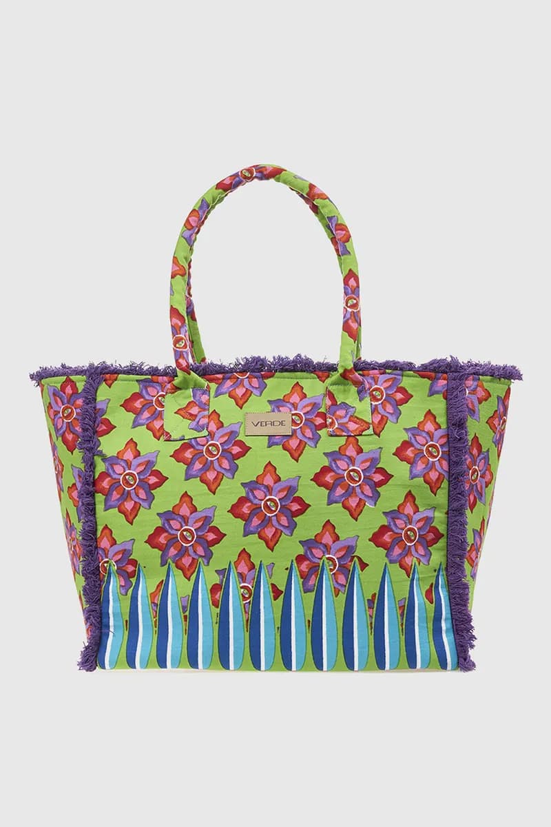 VERDE FASHION | Borsa mare in cotone fantasia floreale - 5