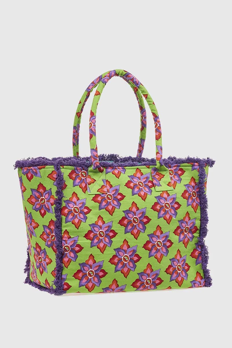 VERDE FASHION | Borsa mare in cotone fantasia floreale - 2