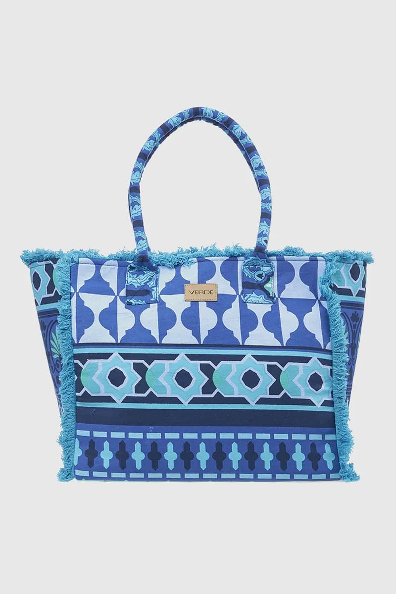 VERDE FASHION | Borsa mare in cotone fantasia geometrica - 5