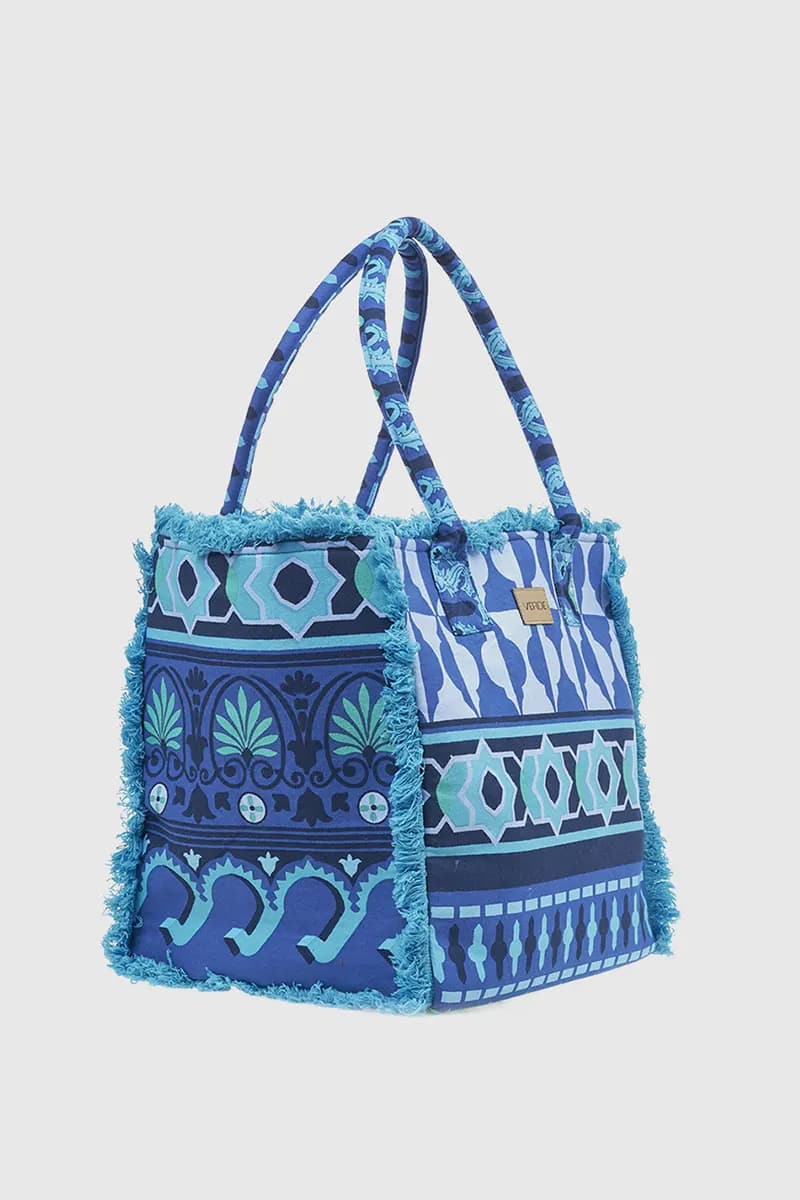 VERDE FASHION | Borsa mare in cotone fantasia geometrica - 3