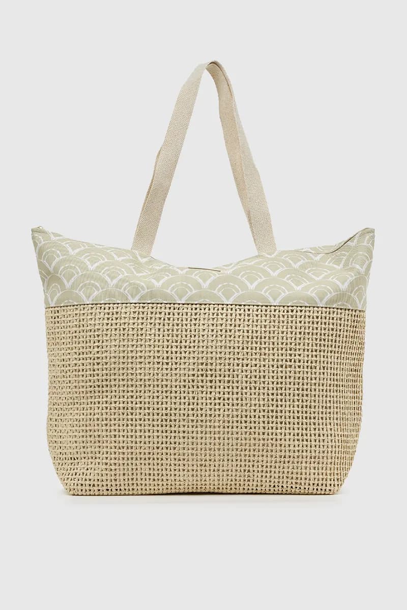 VERDE FASHION | Borsa mare in paglia e tessuto fantasia onde - 9