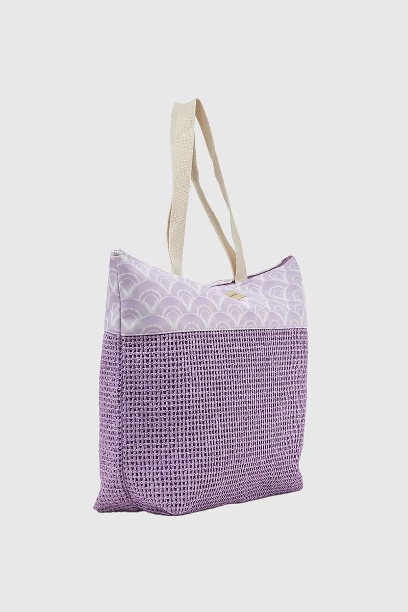 VERDE FASHION | Borsa mare in paglia e tessuto fantasia onde - 3