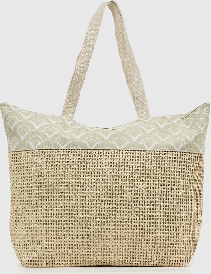VERDE FASHION | Borsa mare in paglia e tessuto fantasia onde - 5