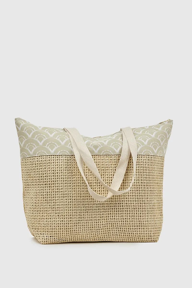 VERDE FASHION | Borsa mare in paglia e tessuto fantasia onde - 6