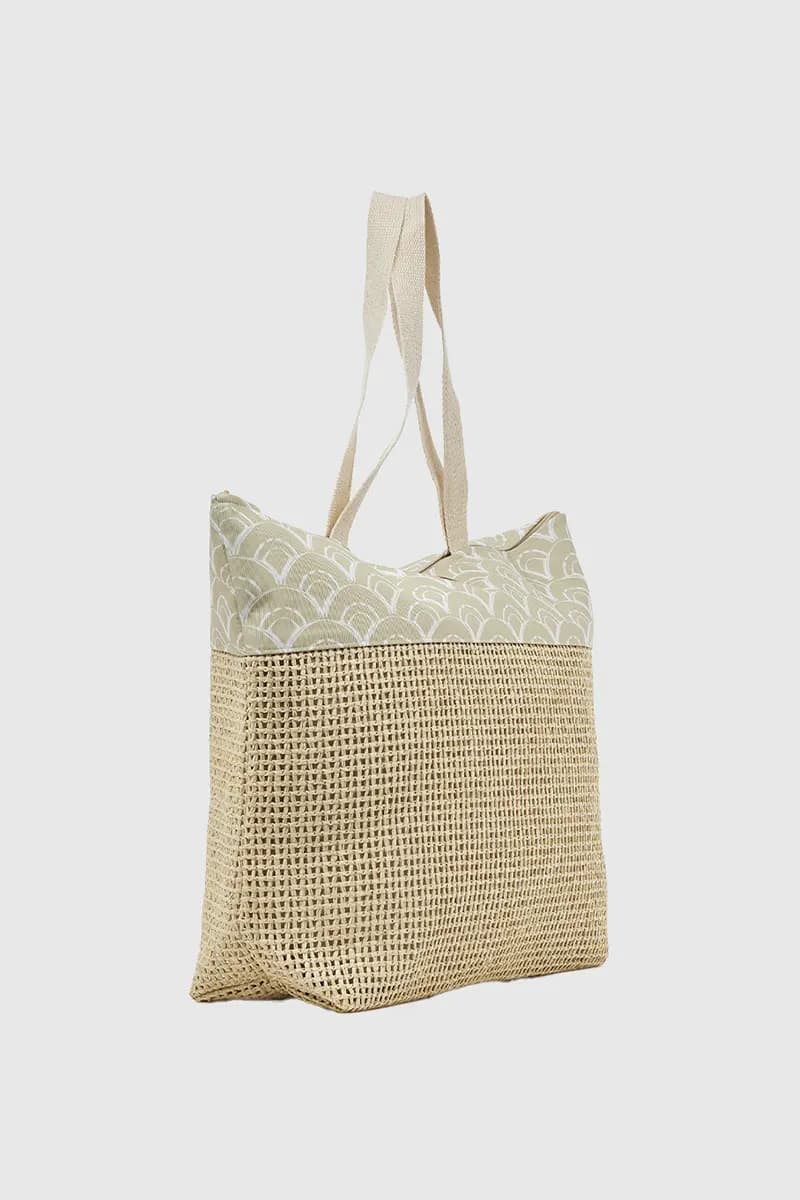 VERDE FASHION | Borsa mare in paglia e tessuto fantasia onde - 7