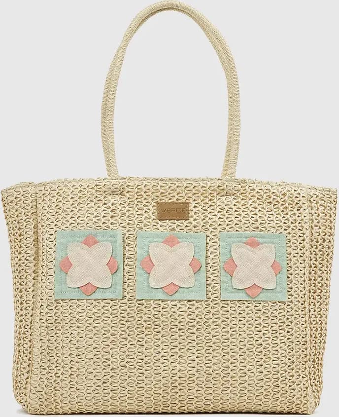 VERDE FASHION | Borsa mare in paglia con applicazioni - 5