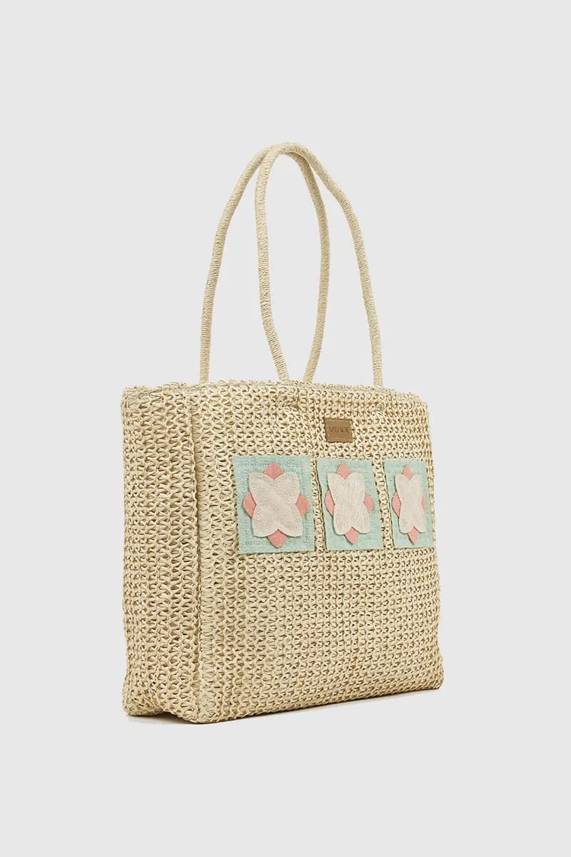 VERDE FASHION | Borsa mare in paglia con applicazioni - 7