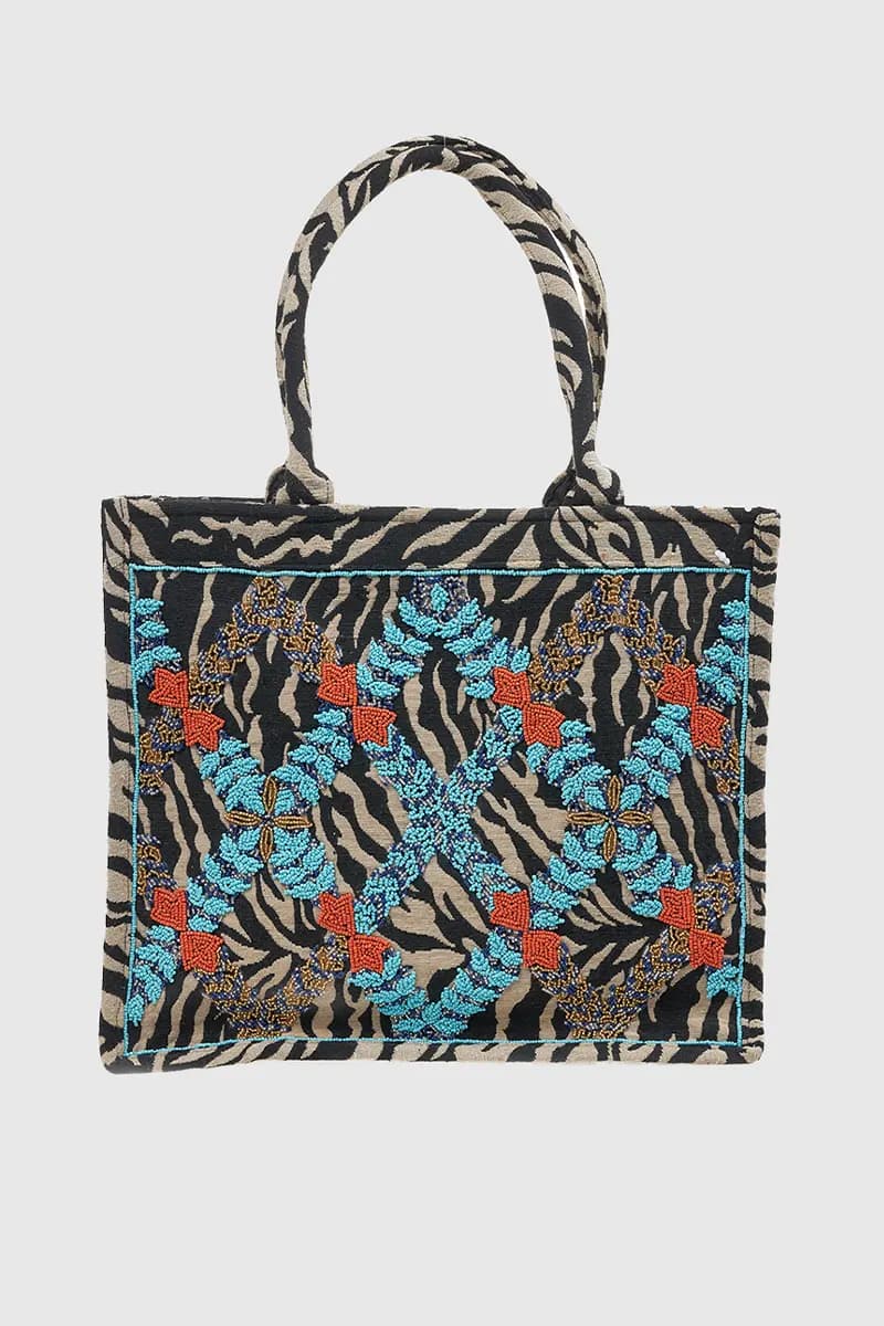 VERDE FASHION | Borsa mare tote in tessuto fantasia animalier - 5