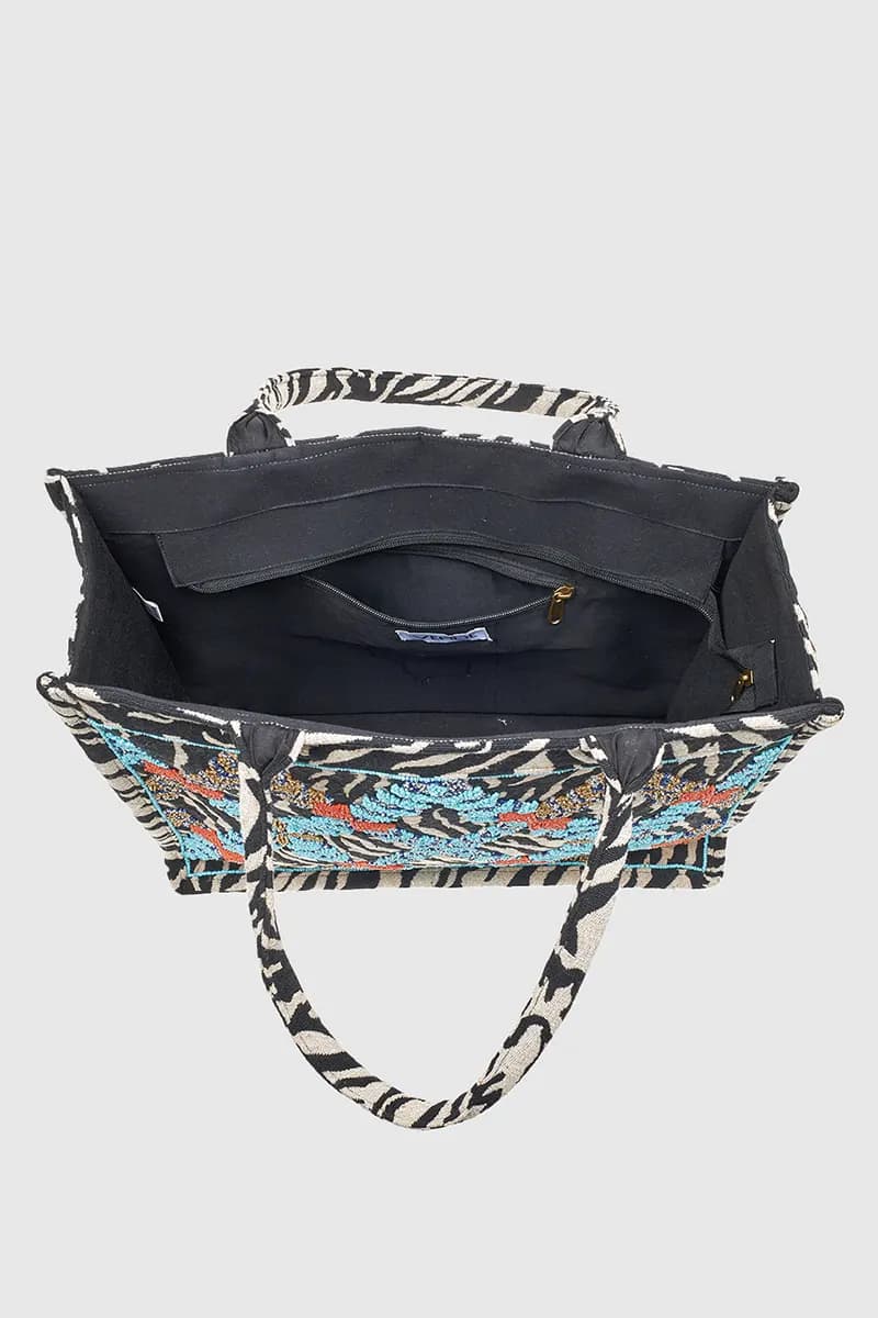 VERDE FASHION | Borsa mare tote in tessuto fantasia animalier - 4