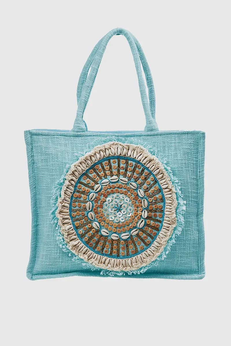VERDE FASHION | Borsa mare in cotone con conchiglie - 5