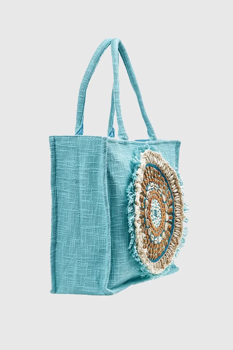 VERDE FASHION | Borsa mare in cotone con conchiglie - 3