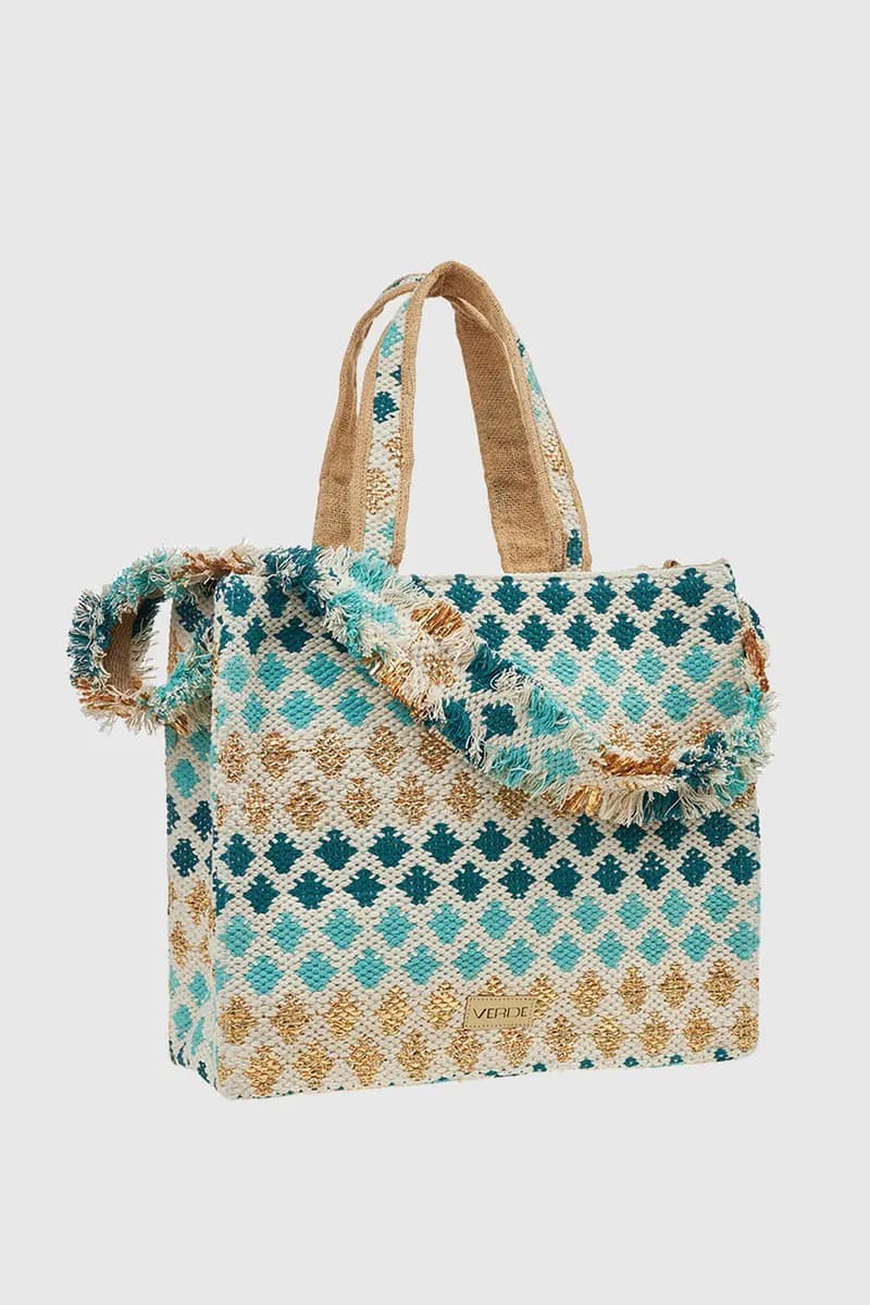 VERDE FASHION | Borsa mare in cotone con ricami e conchiglie - 2