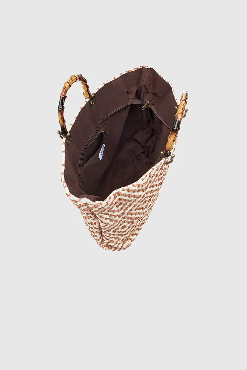 VERDE FASHION | Borsa mare tote in cotone ricamo rombi - 3