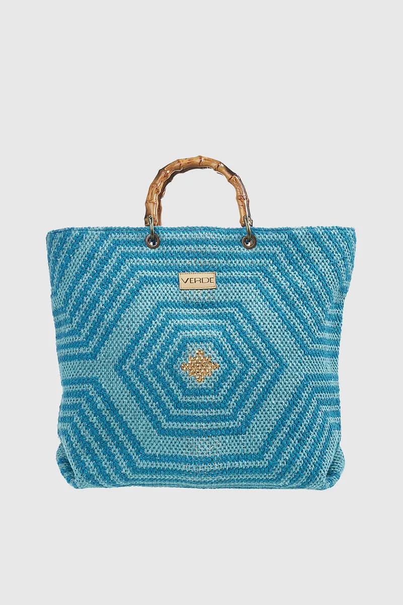 VERDE FASHION | Borsa mare tote in cotone ricamo geometrico - 4