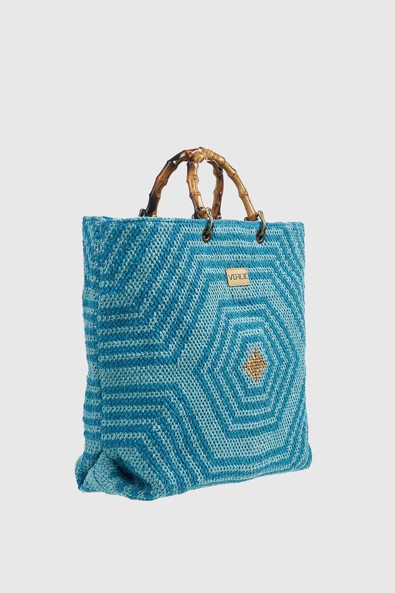 VERDE FASHION | Borsa mare tote in cotone ricamo geometrico - 2