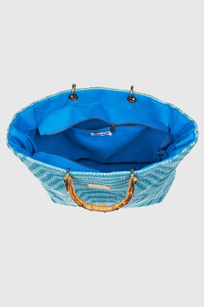 VERDE FASHION | Borsa mare tote in cotone ricamo geometrico - 3