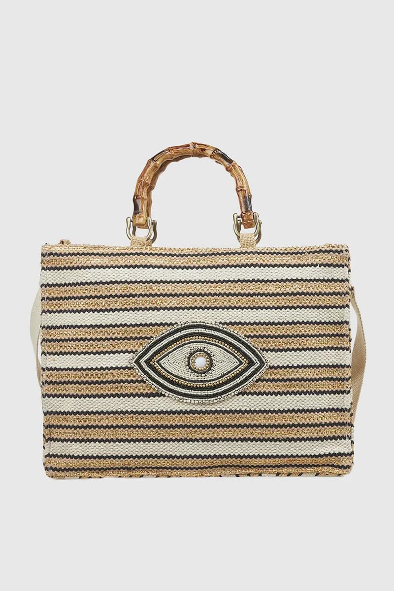 VERDE FASHION | Borsa mare occhio in cotone con tracolla - 5