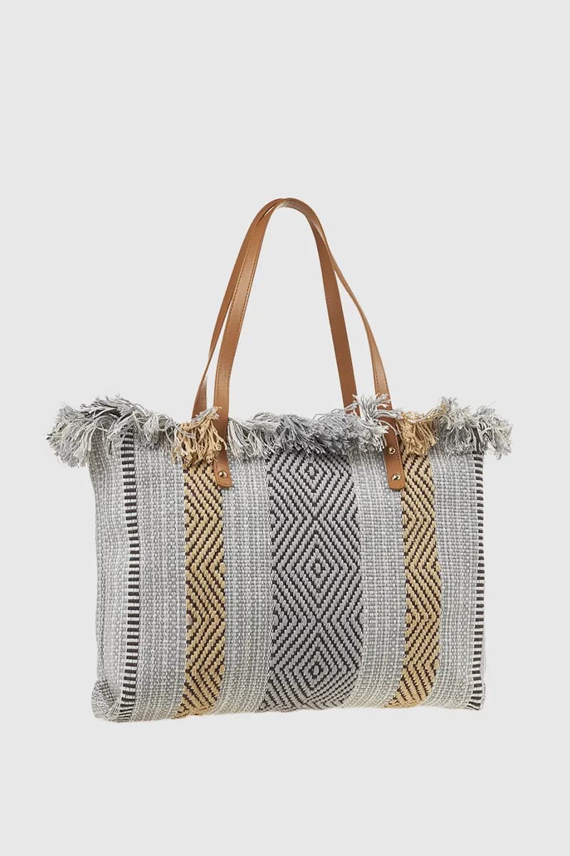 VERDE FASHION | Borsa mare in tessuto ricamo geometrico - 2