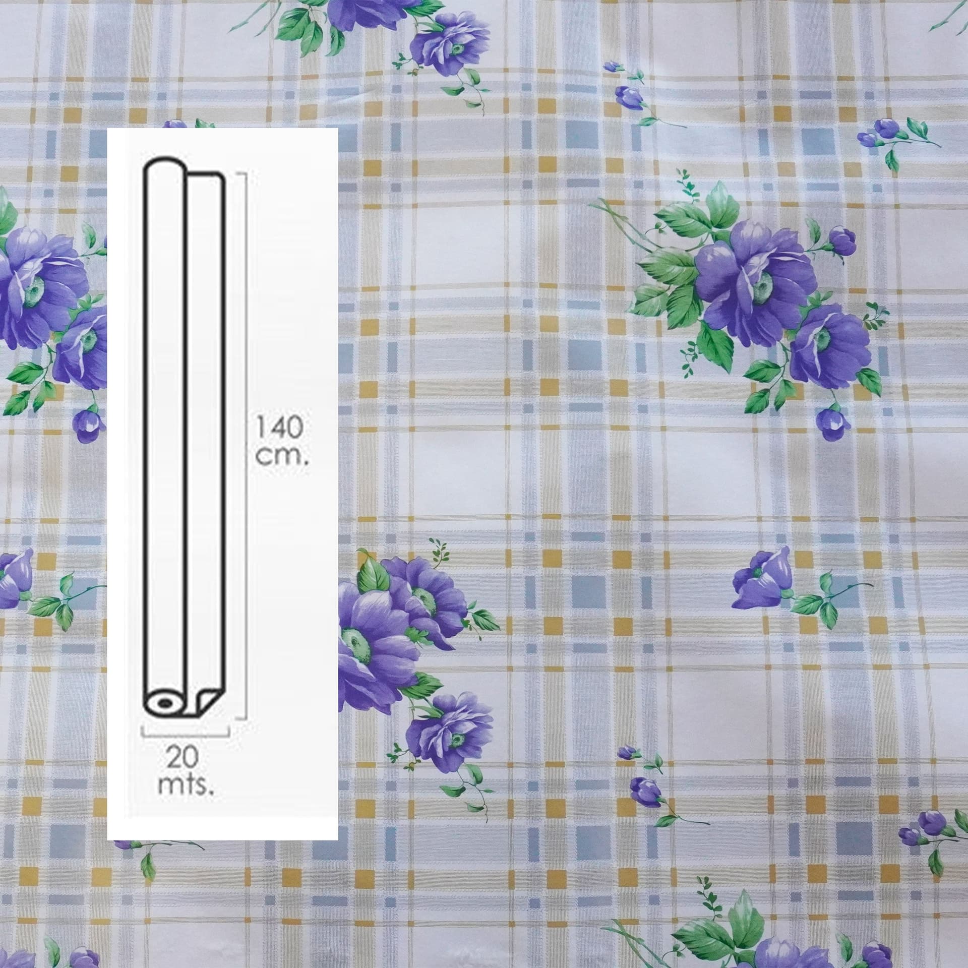 ***MEGA STOCK*** Rotolo da 20 metri (H140cm) di Tovaglia PVC telata cerata Per Casa, Sagre, Pizzerie FIORI E QUADRI BLU - 3