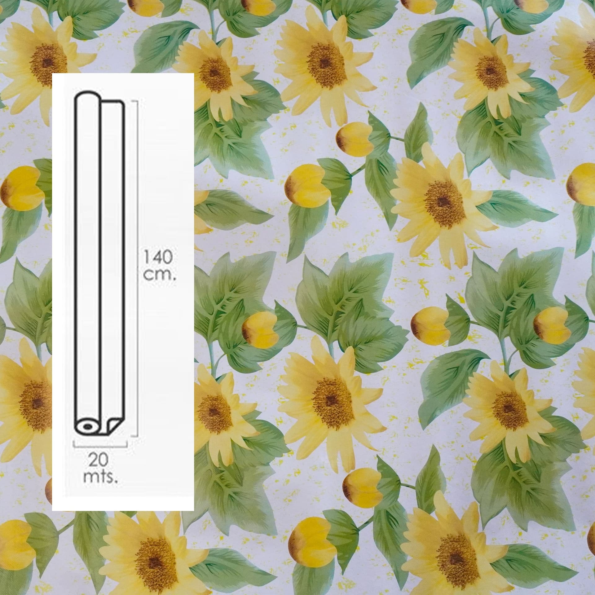 ***MEGA STOCK*** Rotolo da 20 metri (H140cm) di Tovaglia PVC telata cerata Per Casa, Sagre, Pizzerie GIRASOLI CON VERDE - 2