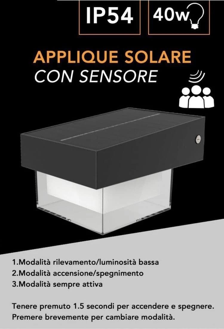 Applique Led Luce Bianca Faro Con Pannello Solare Sensore Crepuscolare Esterno - 3