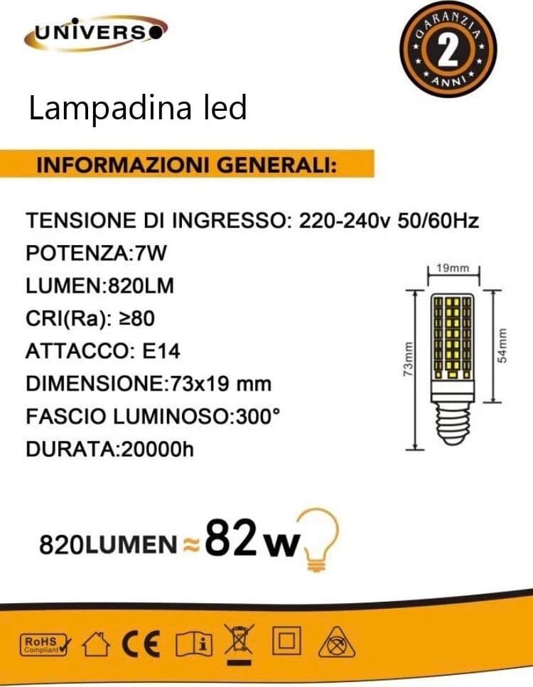 Lampadina Led 7 W Luce Calda 3000k 2 Lampadine E14 Per Lampadario - 3