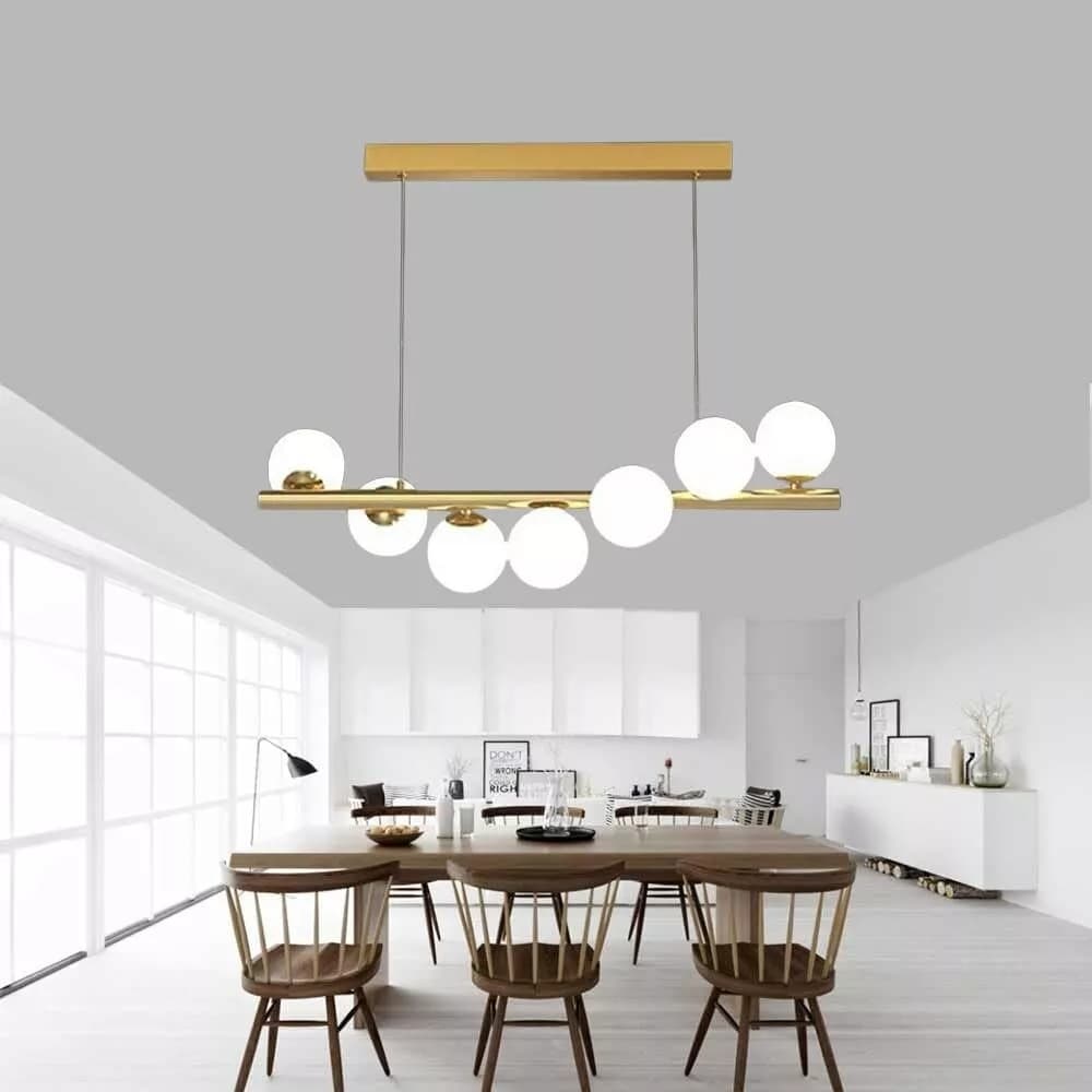 Lampadario A Sospensione 7 Sfere Color Bianco Sfera G9 Moderno Bronzo A06 - 5