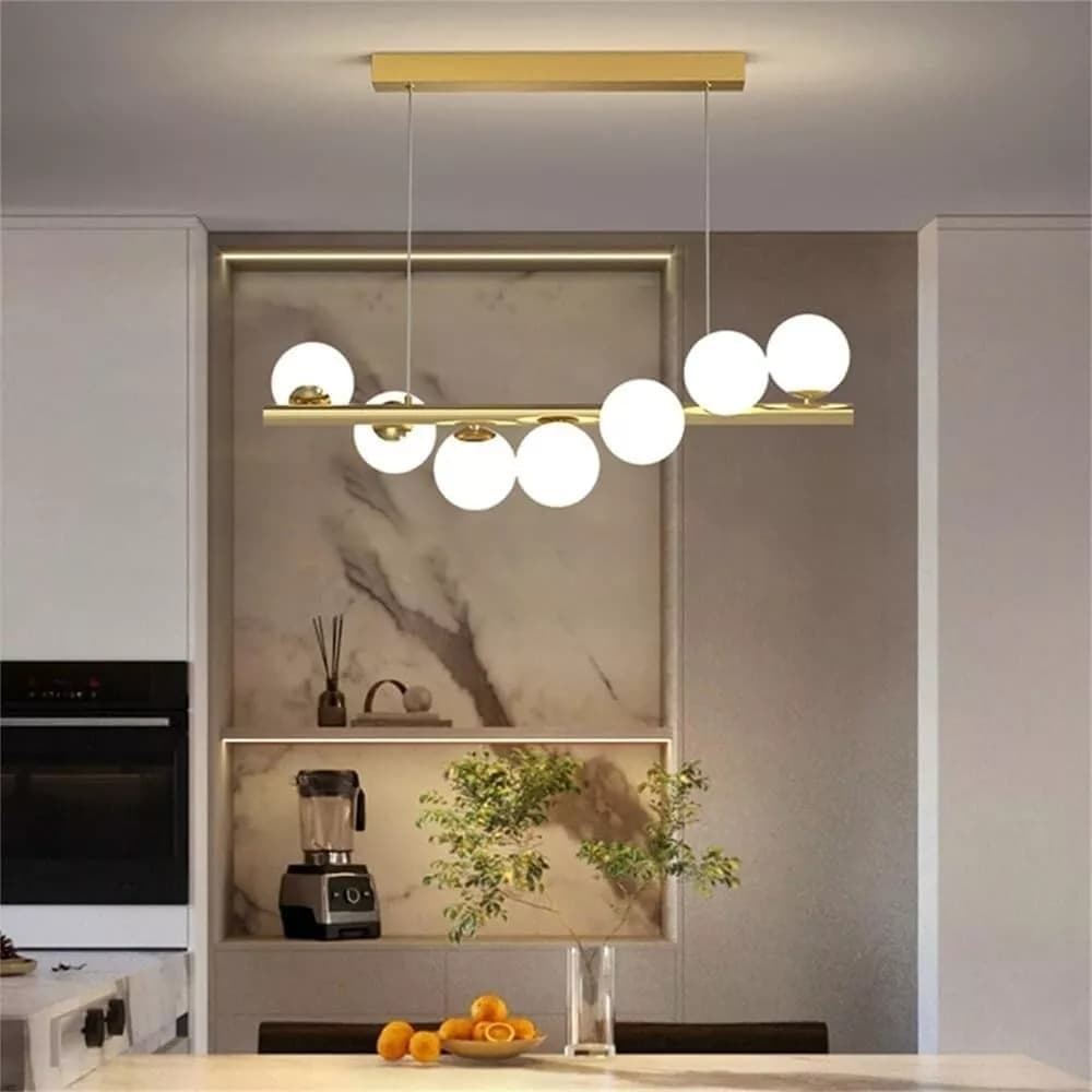 Lampadario A Sospensione 7 Sfere Color Bianco Sfera G9 Moderno Bronzo A06 - 2