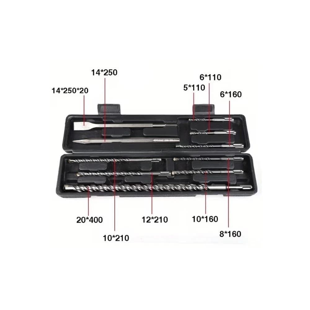 Punte E Scalpelli Per Trapano Demolitore Attacco Sds Plus Set 10 Pz In Valigetta - 3