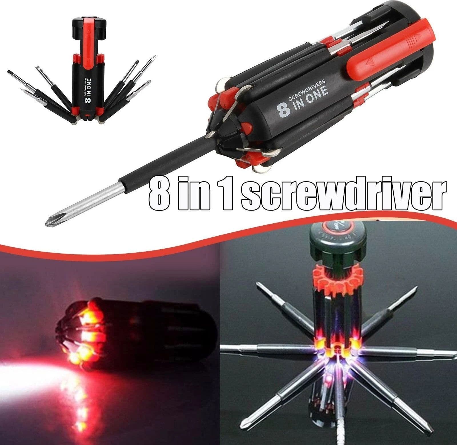 Cacciavite 8 In 1 Set Cacciaviti Multiuso Con Luce Torcia 6 Led - 2
