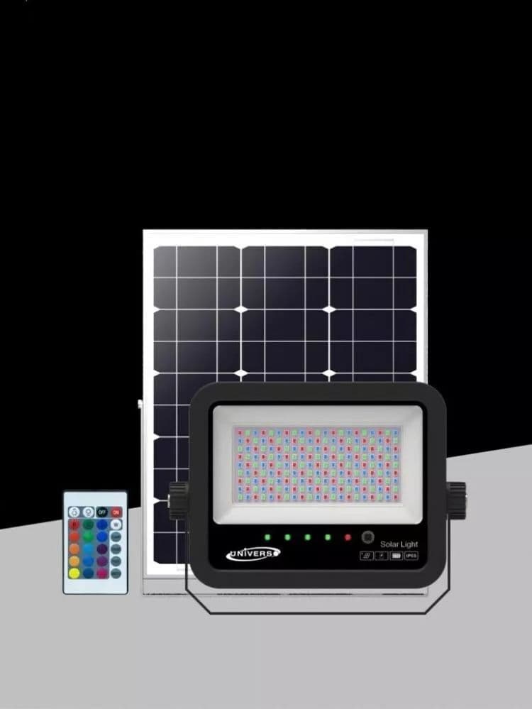 Faro Led Rgb Pannello Solare 30 W Telecomando Faretto Sensore Crepuscolare Ip65