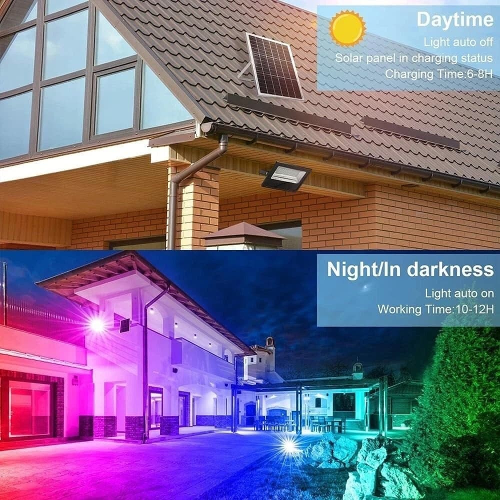Faro Led Rgb Pannello Solare 30 W Telecomando Faretto Sensore Crepuscolare Ip65 - 4