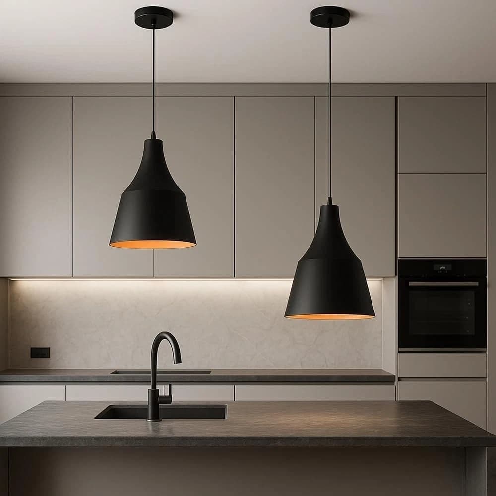 Lampadario A Sospensione Paralume A Cupola Portalampada E27 Moderno Nero - 3