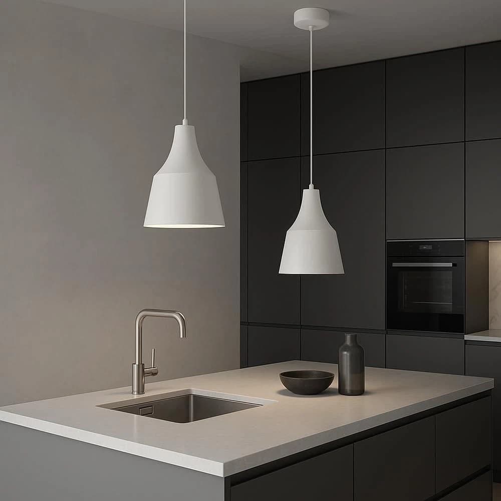 Lampadario A Sospensione Paralume A Cupola Portalampada E27 Moderno Bianco - 4
