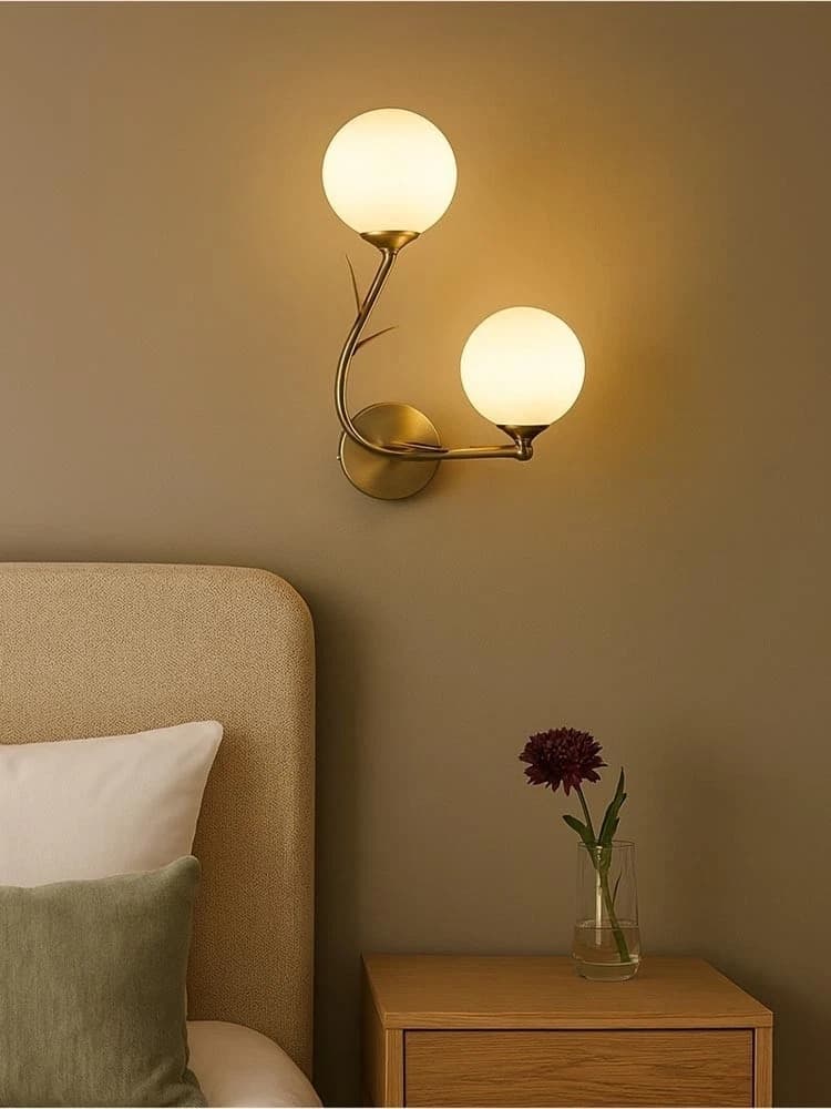 Applique Da Parete Due Sfere Sfera G9 Lampada Ramo Con Fogli Color Bronzo Aq65 - 4