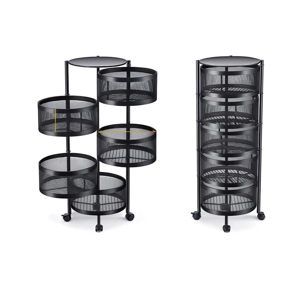 Carrello In Metallo 5 Ripiani Gira 360  Cesto Porta Frutta Verdura 4 Ruote 90 Cm - 2