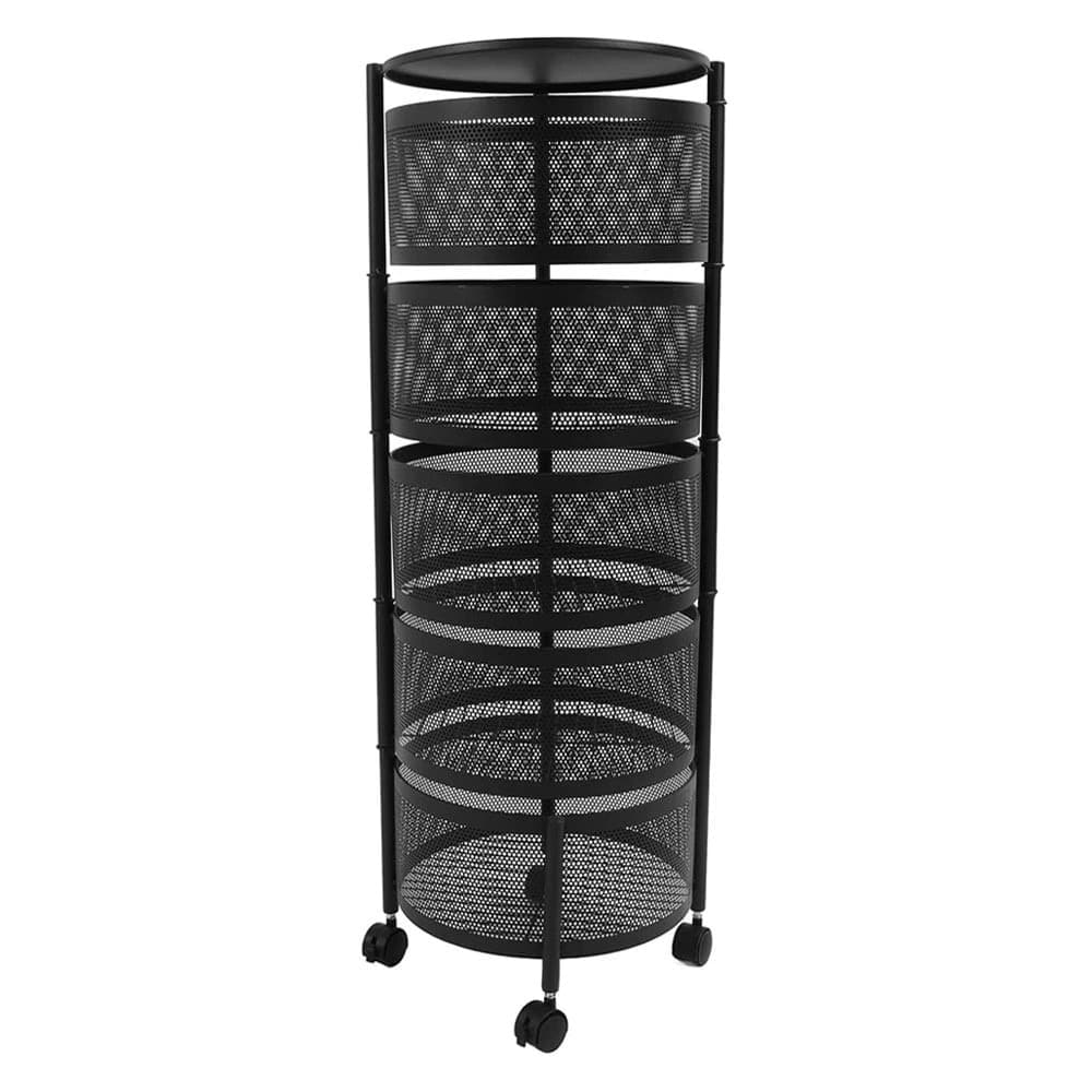 Carrello In Metallo 5 Ripiani Gira 360  Cesto Porta Frutta Verdura 4 Ruote 90 Cm - 3