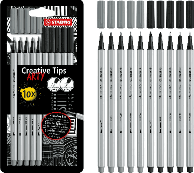 Stabilo - Pennarelli Creative Tips Arty - conf. 10 pz - nero e grigio (89/10-1-20) - 2