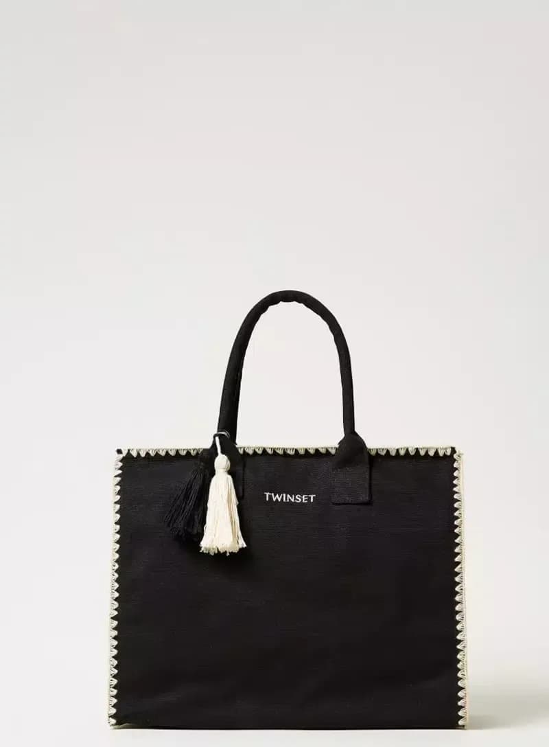 TWINSET | Borsa shopper in canvas con ricamo - 5