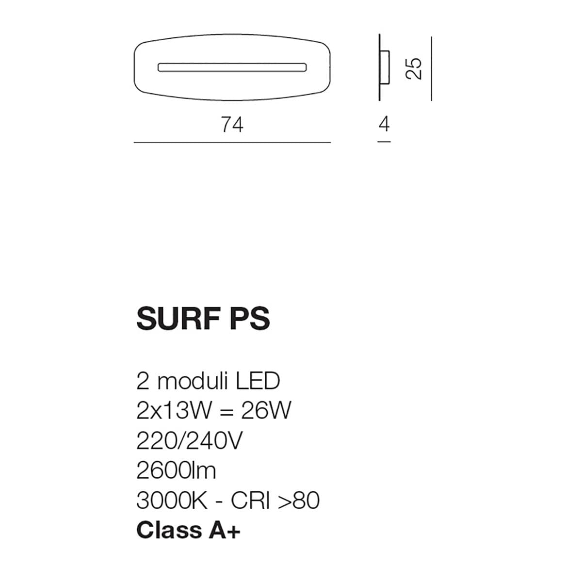 Plafoniera GN-SURF PS 26W LED 2600LM 3000°K 74CM dimmerabile alluminio lampada soffitto parete ufficio moderna rettangolare - 7