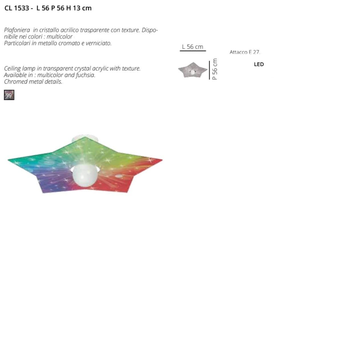 Plafoniera moderna EMPORIUM STAR CL1533 99 E27 LED cristallo acrilico lampada soffitto - 3