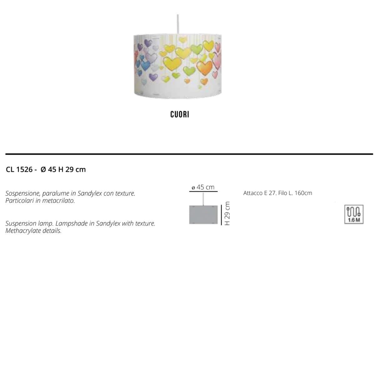 Lampadario moderno EMPORIUM CYLINDER CUORI CL1526 E27 LED metacrilato sandylex sospensione - 3
