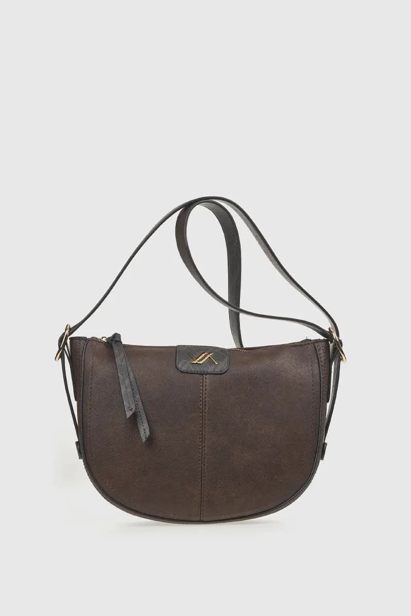 VERDE FASHION | Borsa a tracolla mezzaluna in ecopelle - 5
