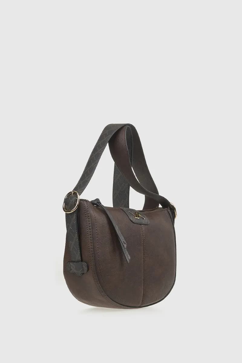 VERDE FASHION | Borsa a tracolla mezzaluna in ecopelle - 8